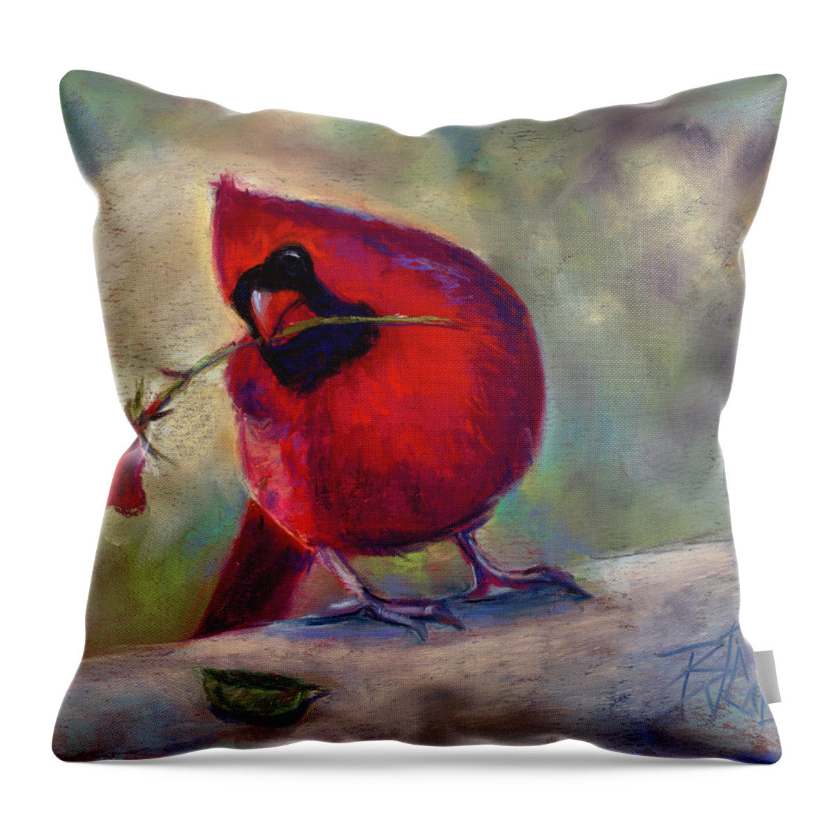 Cardinal Throw Pillow featuring the painting Roses Are Red and so am I by Billie Colson