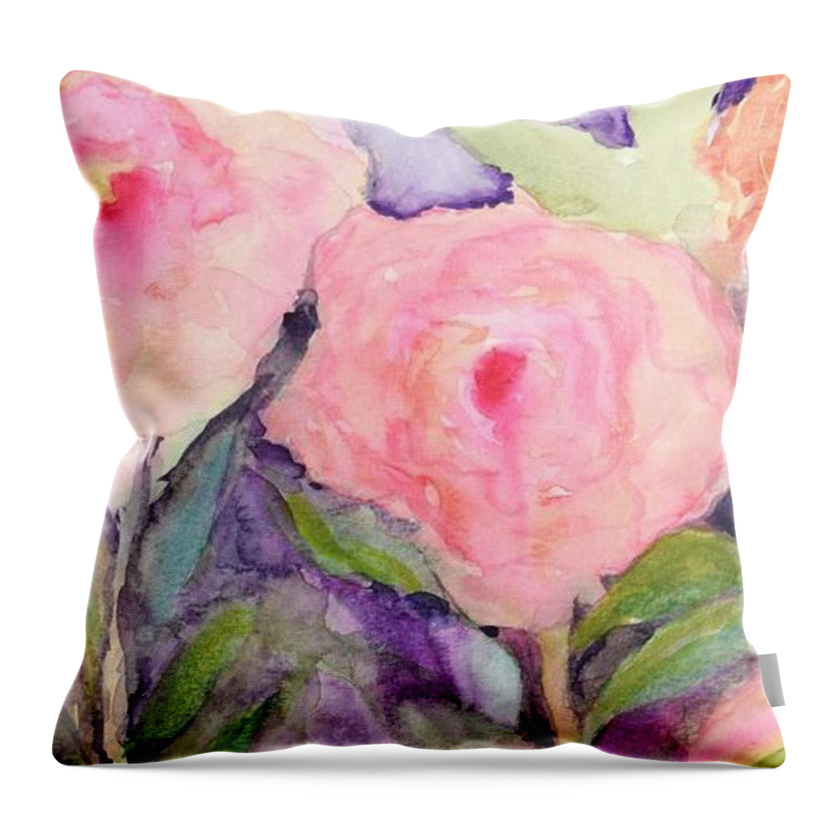  Throw Pillow featuring the painting Roses Disguised As Peonies by Barrie Stark