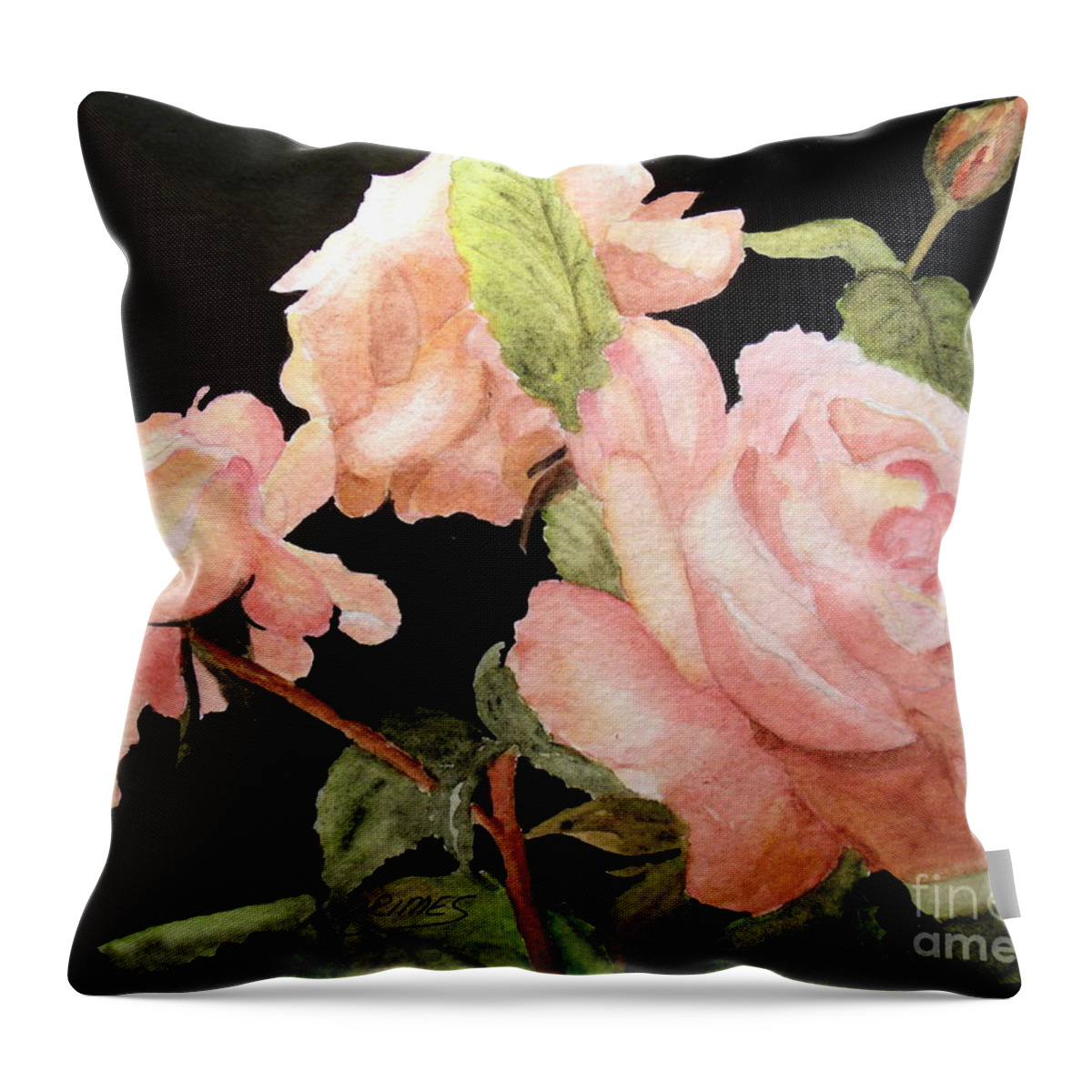 Rose Throw Pillow featuring the painting Roses in the Garden by Carol Grimes