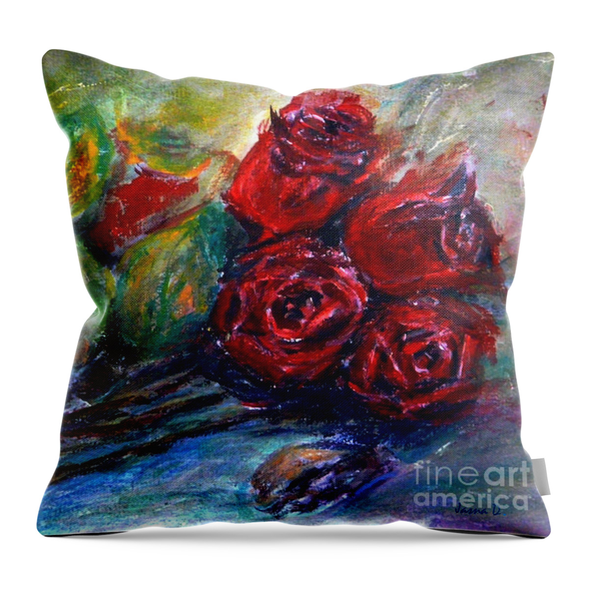 Roses Throw Pillow featuring the painting Roses by Jasna Dragun