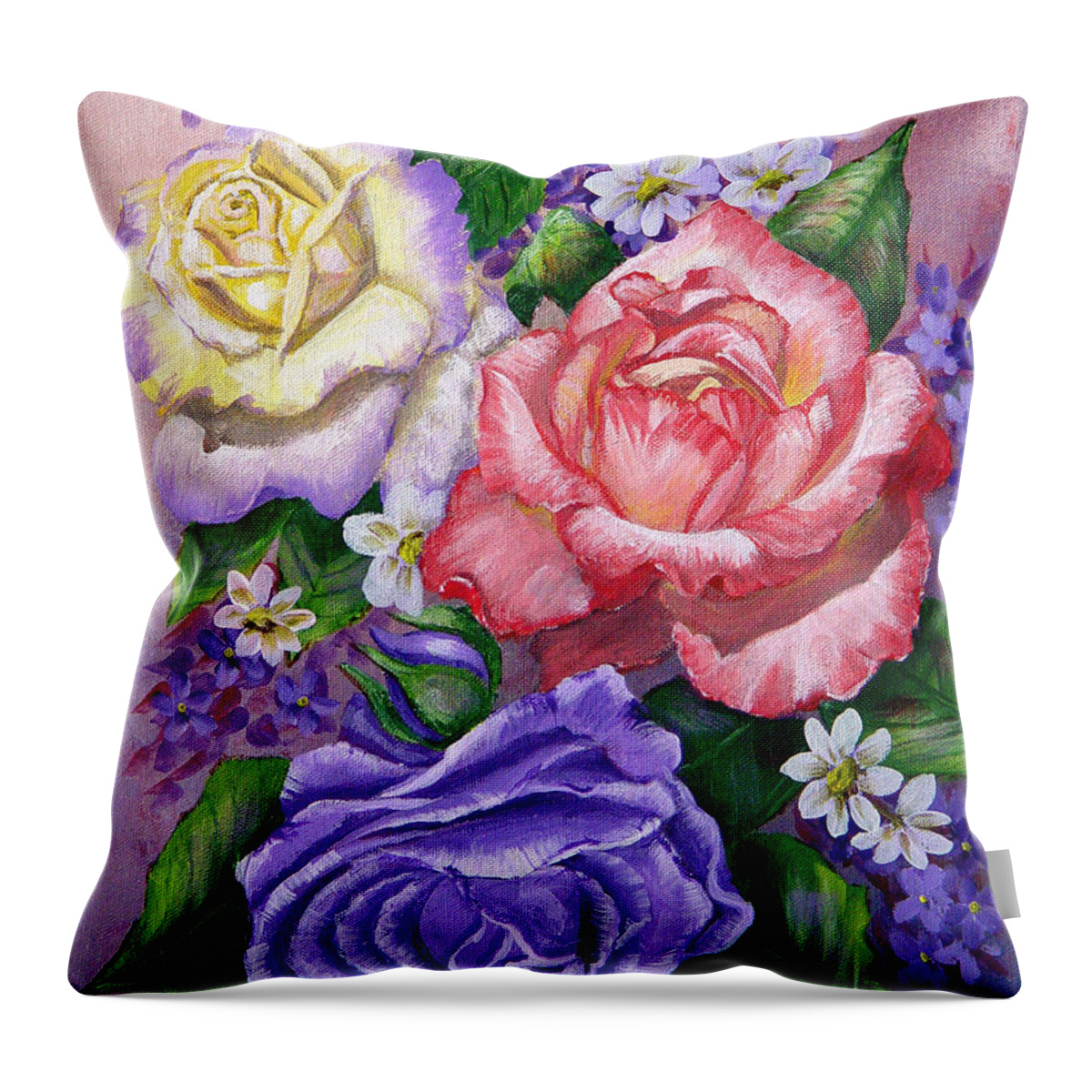 Rose Throw Pillow featuring the painting Roses by Quwatha Valentine