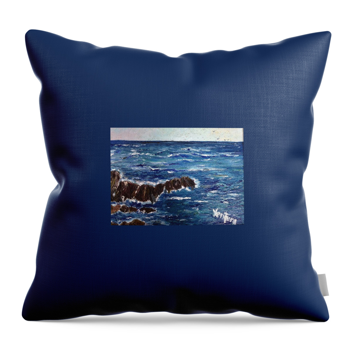 Water Throw Pillow featuring the painting Rough Seas by Clare Ventura