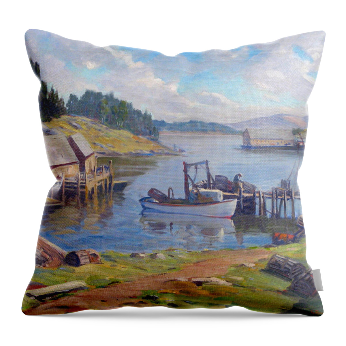 Round Pond Throw Pillow featuring the painting Round Pond by Lin Grosvenor