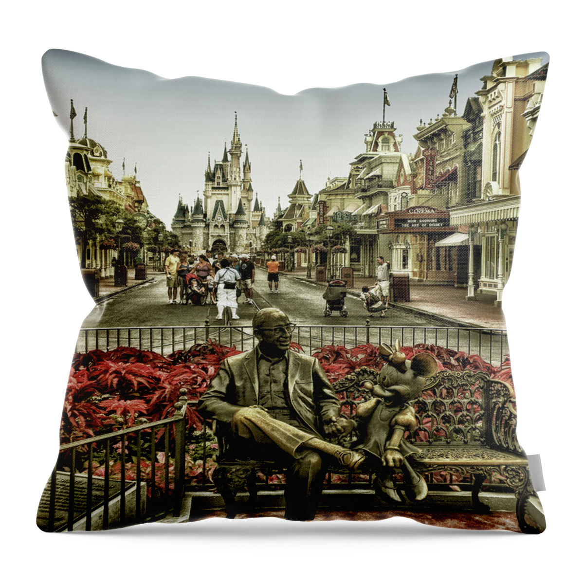 Magic Kingdom Throw Pillow featuring the photograph Roy And Minnie Mouse Antique Style Walt Disney World MP by Thomas Woolworth