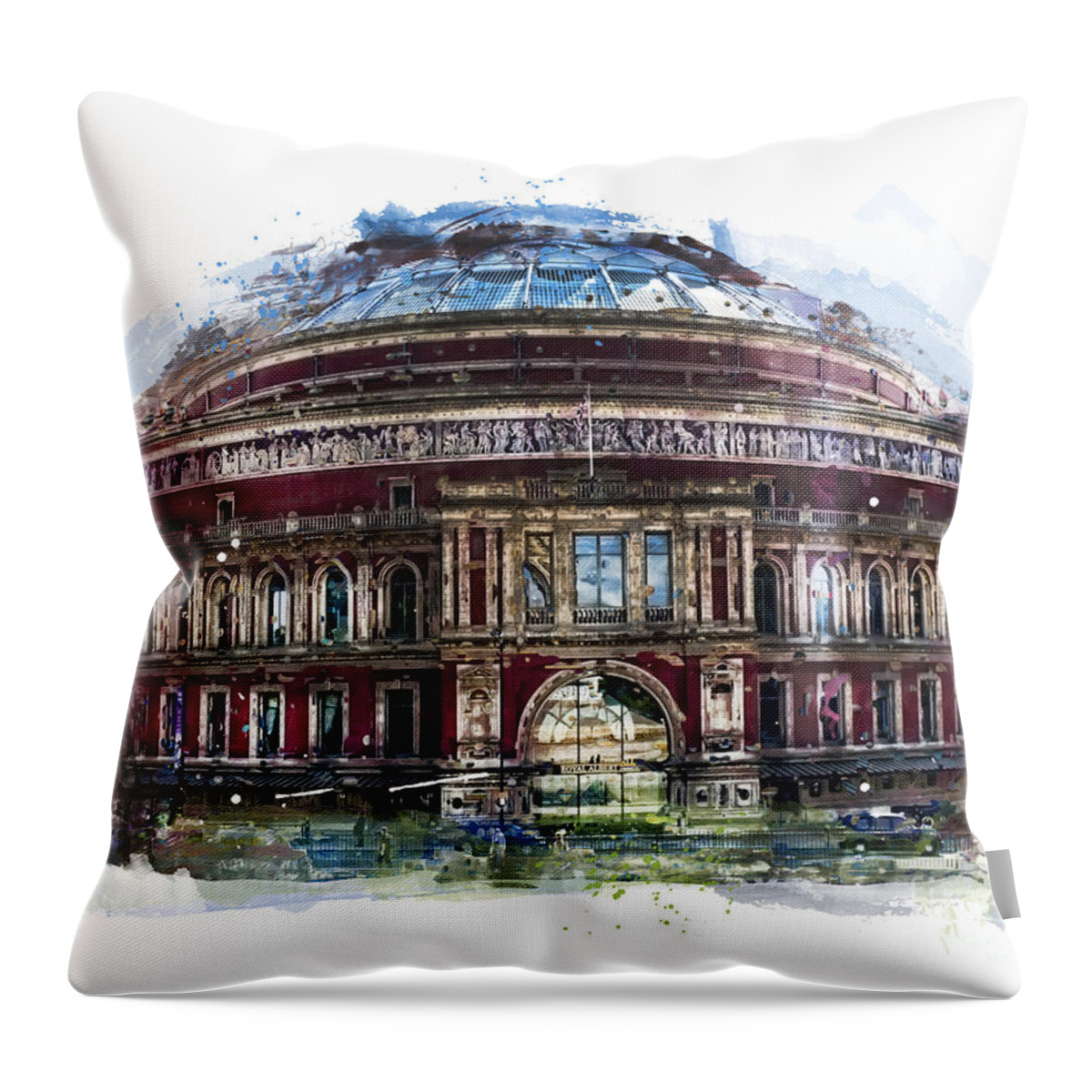Royal Albert Hall Throw Pillow featuring the painting Royal Albert Hall - London by Justyna Jaszke JBJart