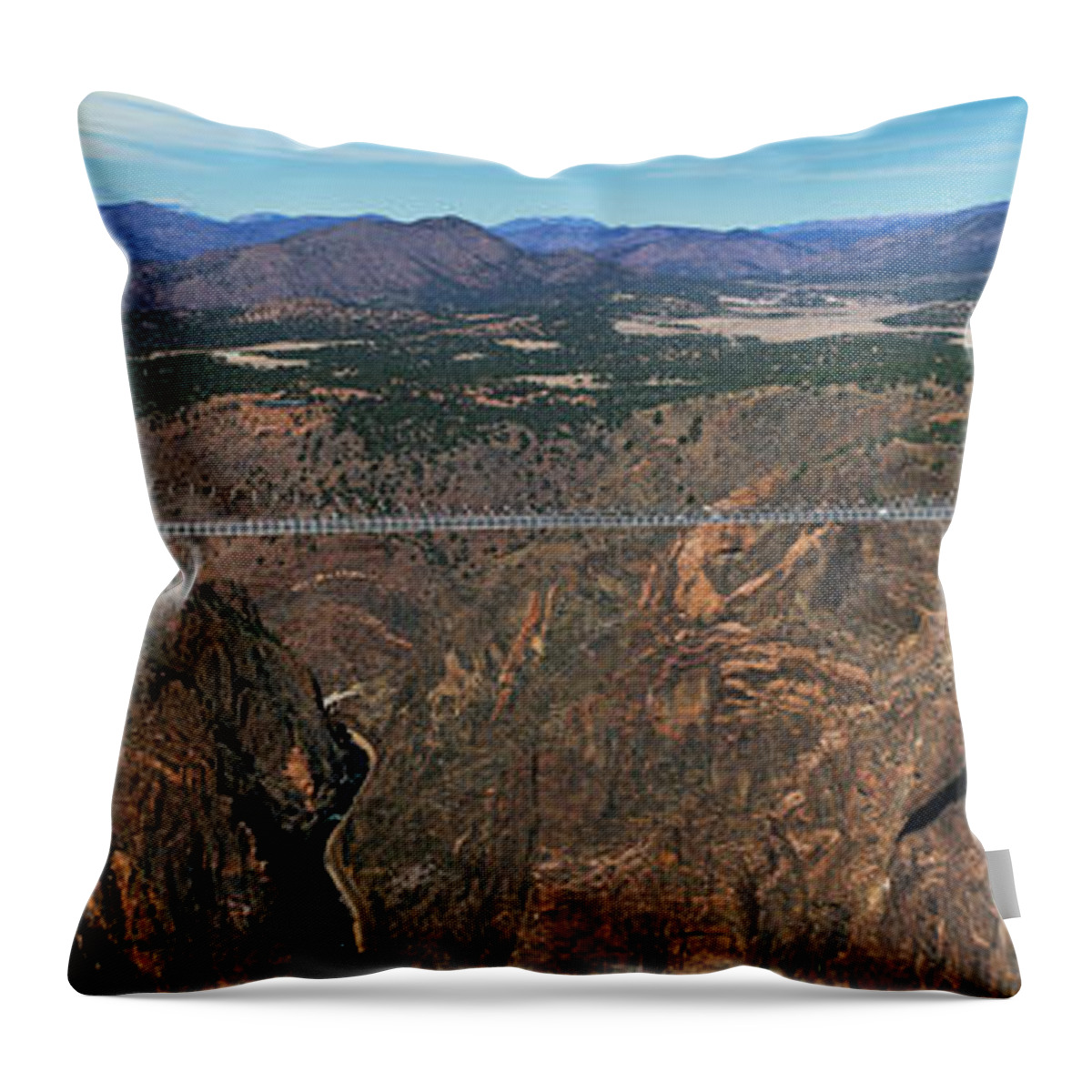 Photography Throw Pillow featuring the photograph Royal Gorge Bridge Arkansas River Co by Panoramic Images
