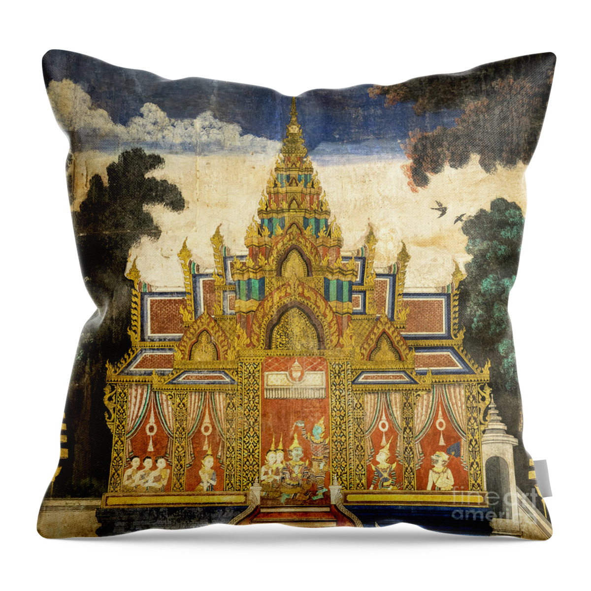 Cambodia Throw Pillow featuring the photograph Royal Palace Ramayana 17 by Rick Piper Photography