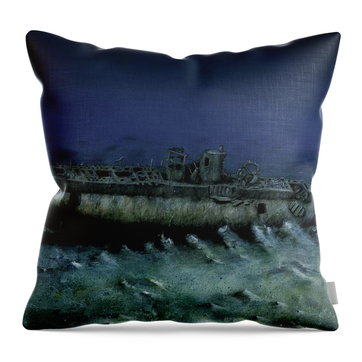 Wreck Throw Pillow featuring the digital art French submarine Rubis Wreck by Andrea Gatti