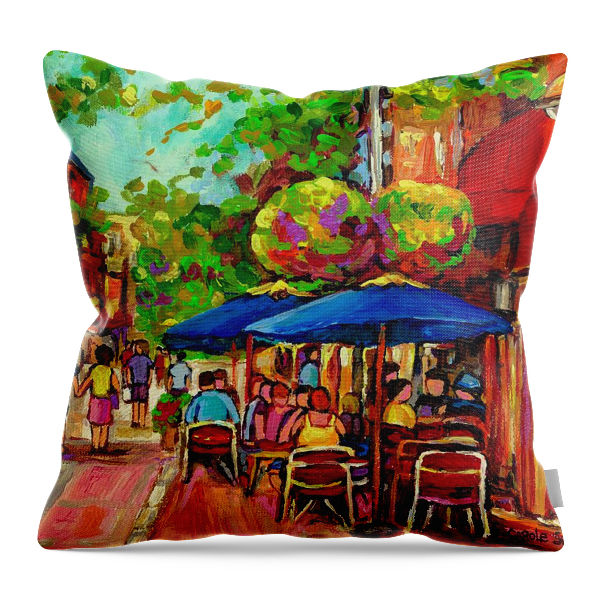 Rue Prince Arthur Montreal Throw Pillow featuring the painting Rue Prince Arthur Montreal by Carole Spandau