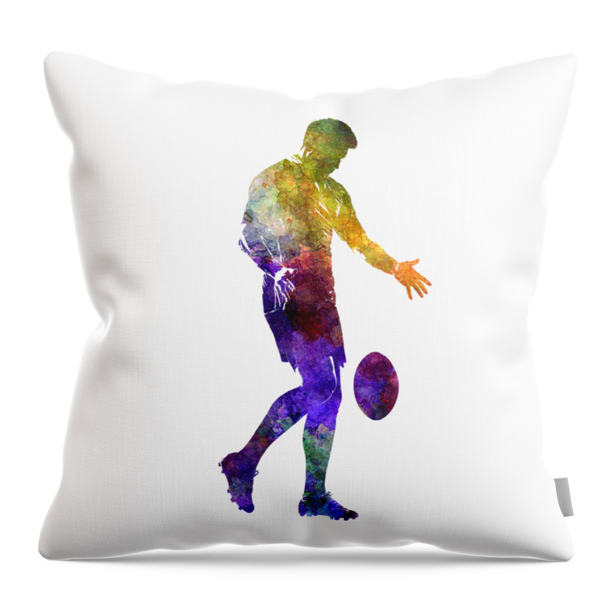 Rugby Throw Pillow featuring the painting Rugby man player 02 in watercolor by Pablo Romero