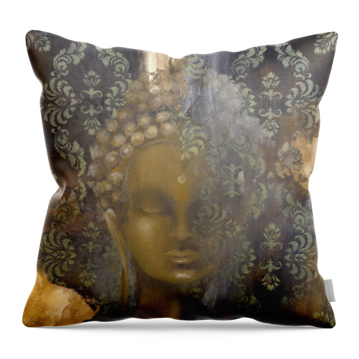 Buddha Throw Pillow featuring the painting Ruined Palace Buddha by Dina Dargo