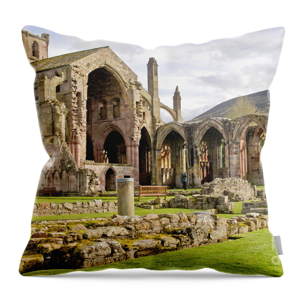 Melrose Abbey Throw Pillow featuring the photograph Ruins. Melrose Abbey. by Elena Perelman