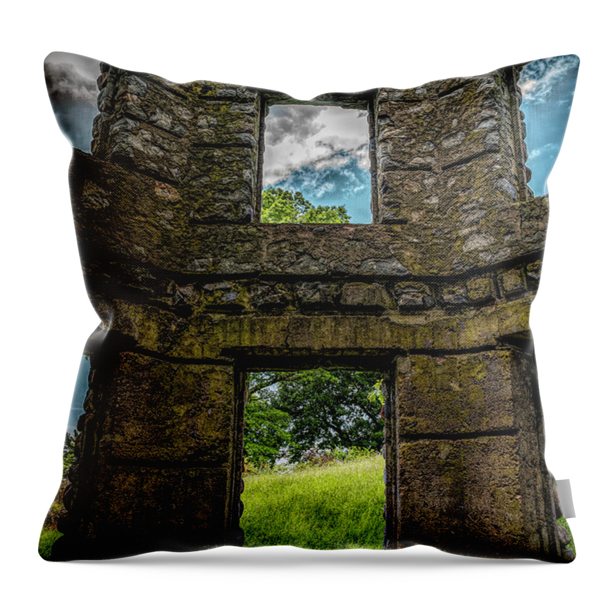 Ancient Ruins Throw Pillow featuring the photograph Ruins of Bancroft Castle 3 by Lilia S