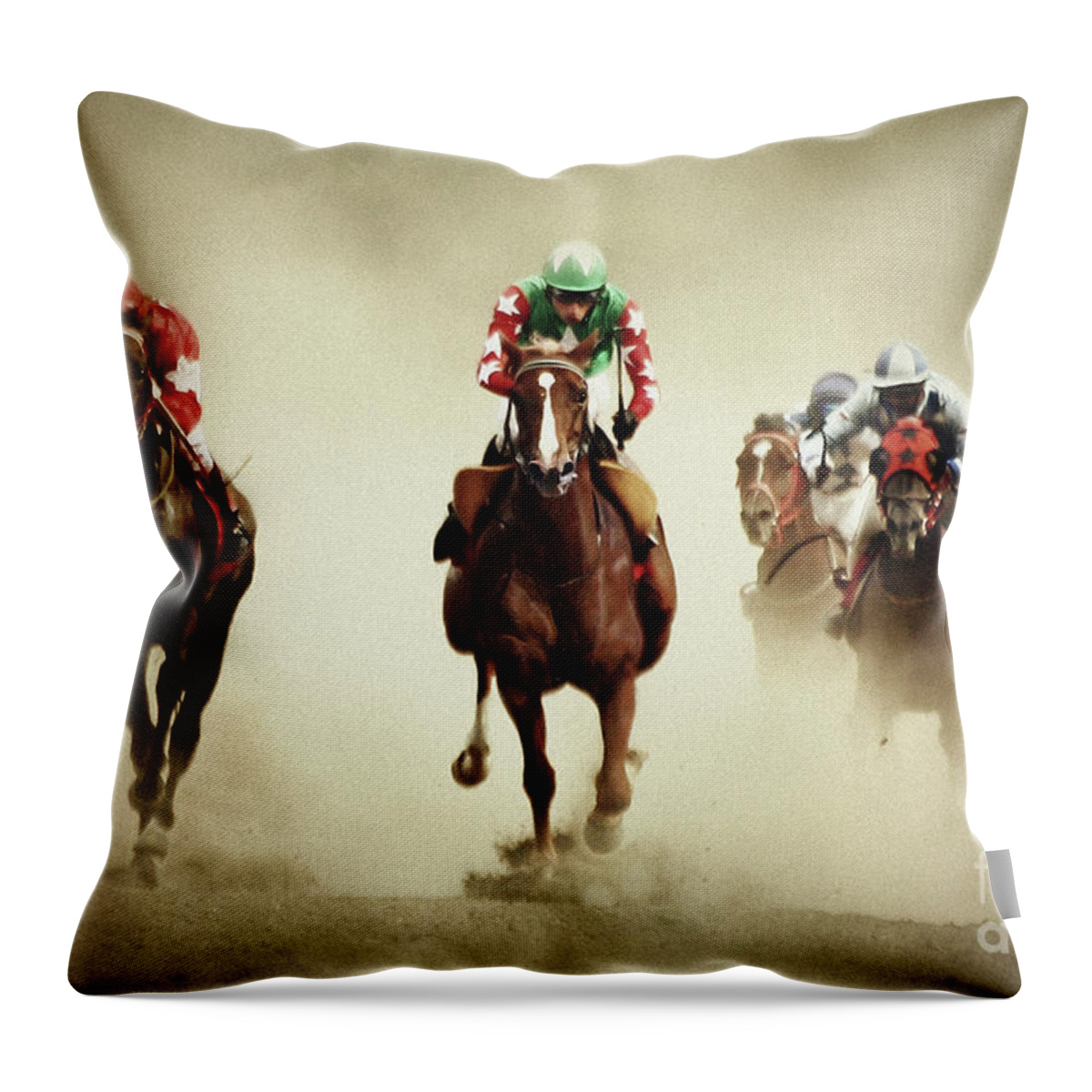 Horse Throw Pillow featuring the photograph Running horses in dust by Dimitar Hristov