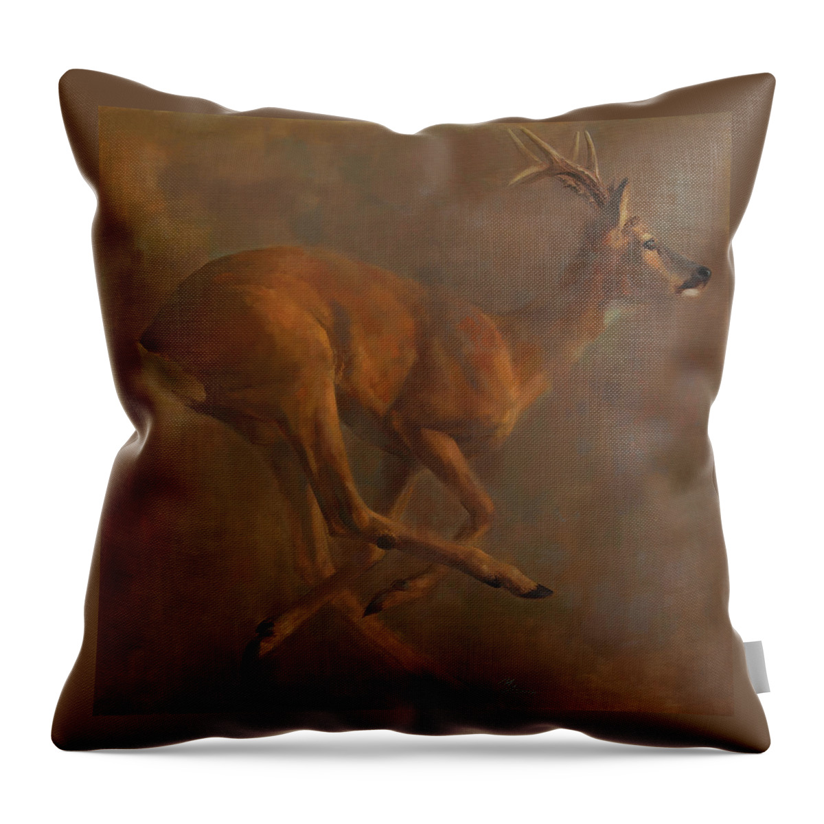 Running Roe Throw Pillow featuring the painting Running Roe by Attila Meszlenyi