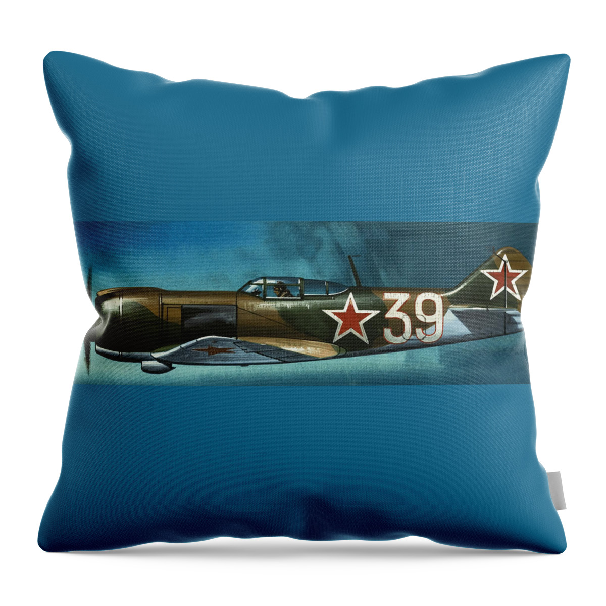 Russian Lavochkin Fighter Throw Pillow featuring the painting Russian Lavochkin fighter by Wilf Hardy