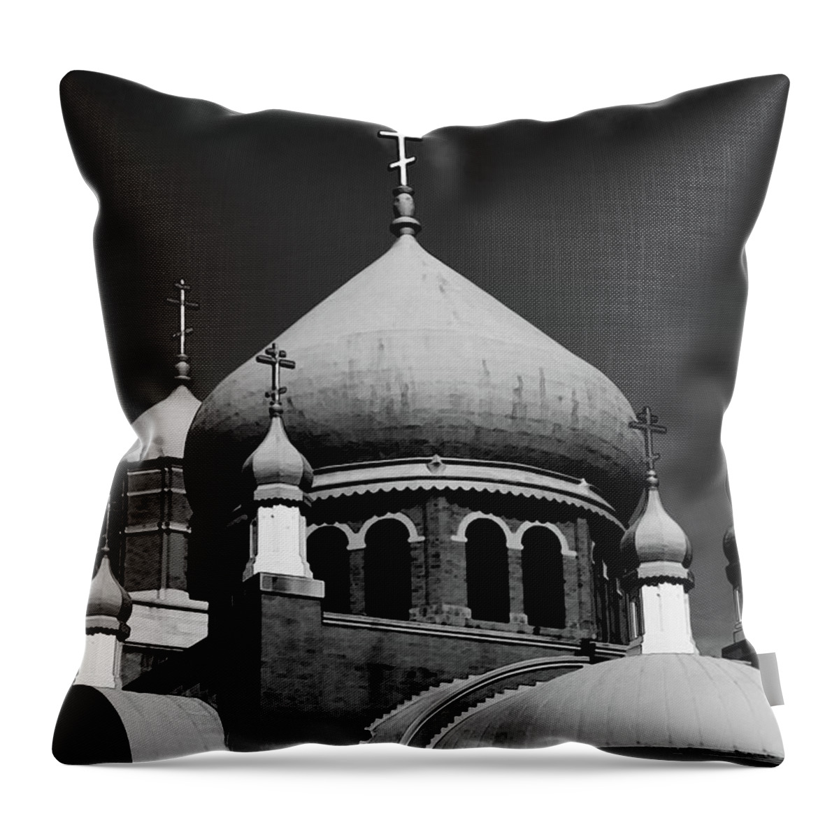 Russian Throw Pillow featuring the photograph Russian Orthodox Church BW by Karol Livote