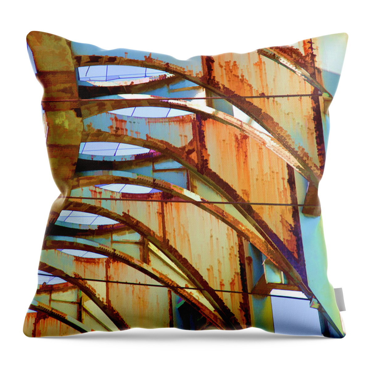 Unisphere Throw Pillow featuring the photograph Rust Pavilion World's Fair 1964 NY by Chuck Kuhn