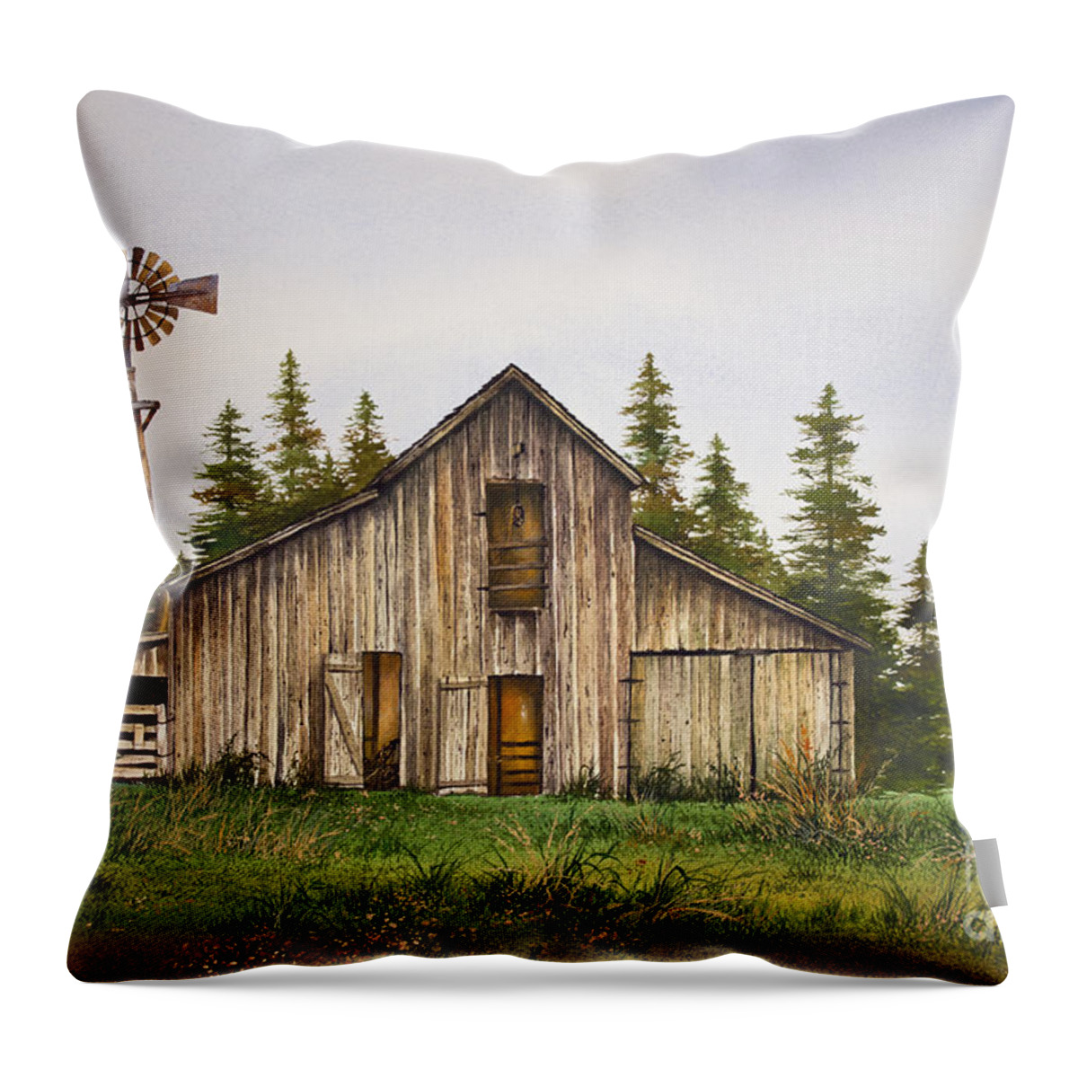 Rustic Barn Throw Pillow featuring the painting Rustic Barn by James Williamson