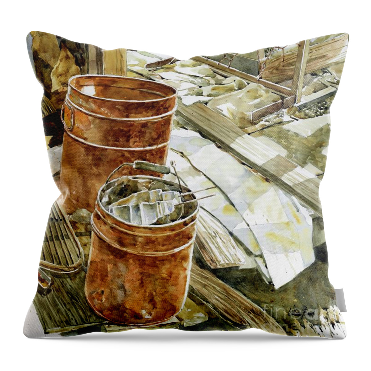 Watercolour Throw Pillow featuring the painting Rusty Beauties by William Band