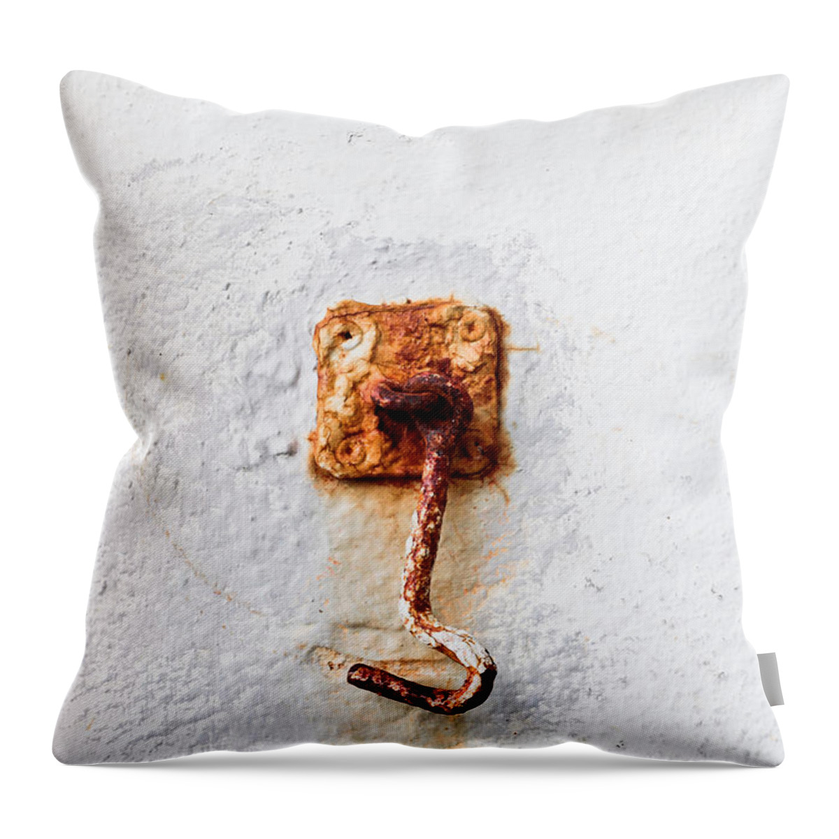 Abstract Throw Pillow featuring the photograph Rusty hook by Tom Gowanlock