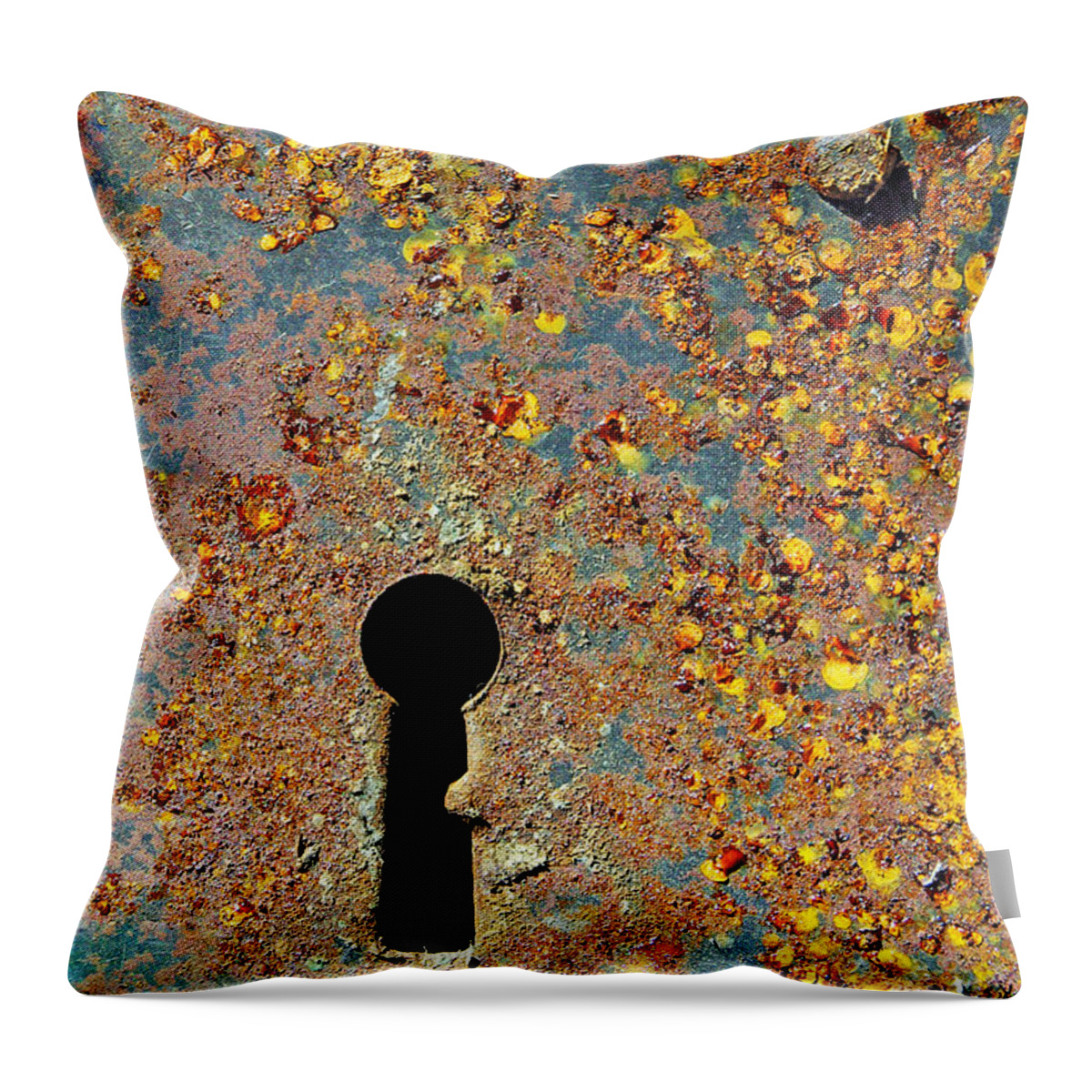 Abandoned Throw Pillow featuring the photograph Rusty key-hole by Carlos Caetano
