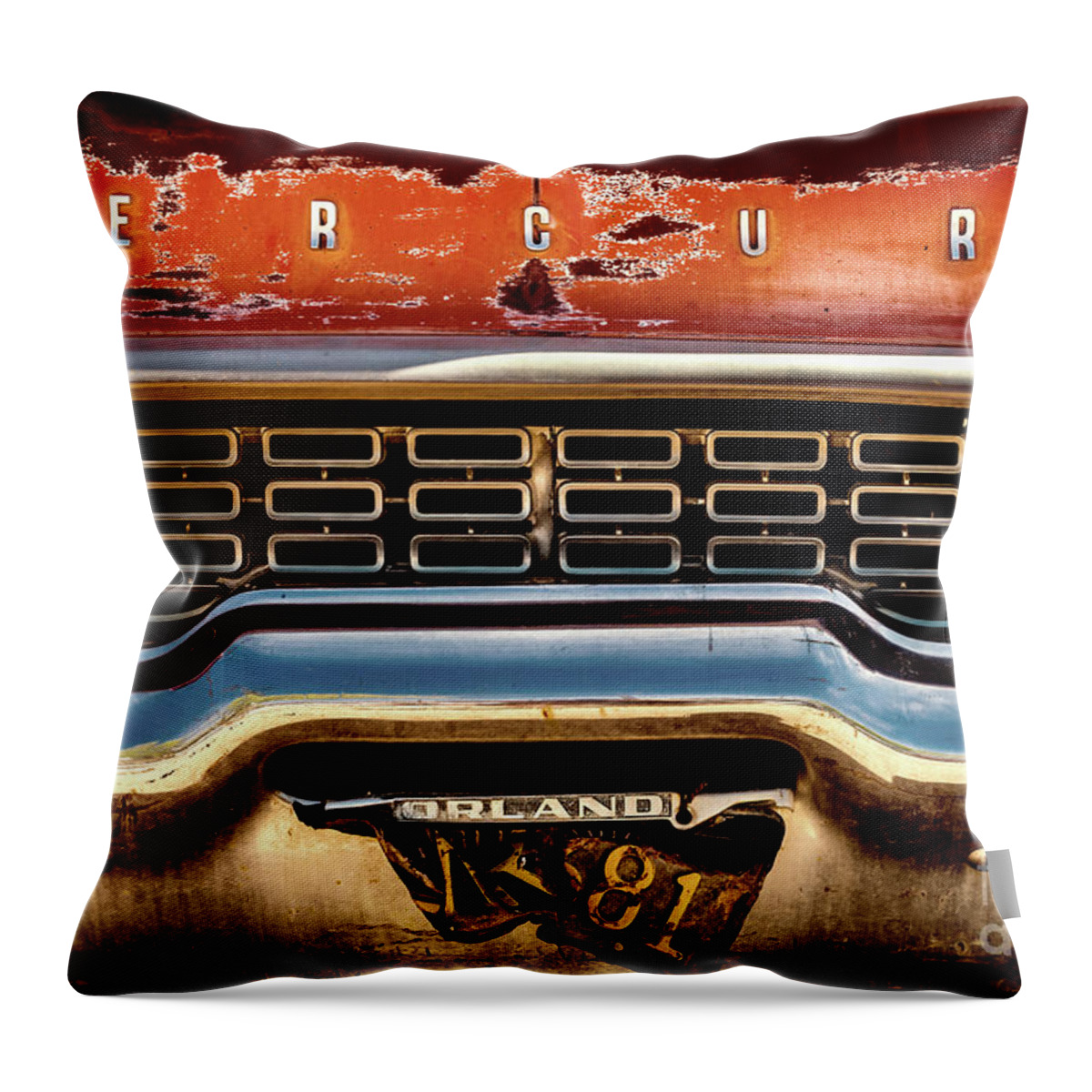 Rusty Throw Pillow featuring the photograph Rusty Mercury Car Grill by M G Whittingham