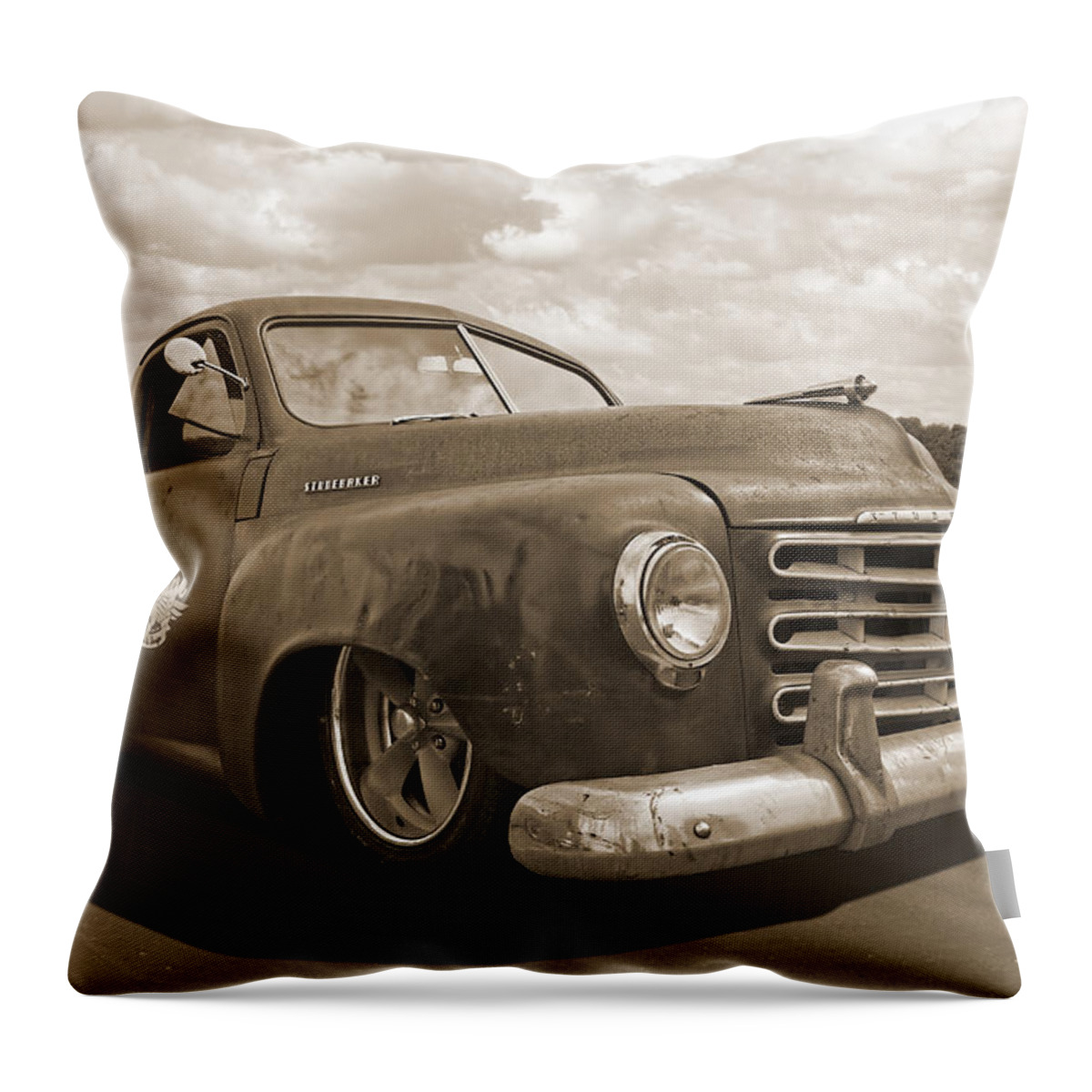Rusty Throw Pillow featuring the photograph Rusty Studebaker in Sepia by Gill Billington