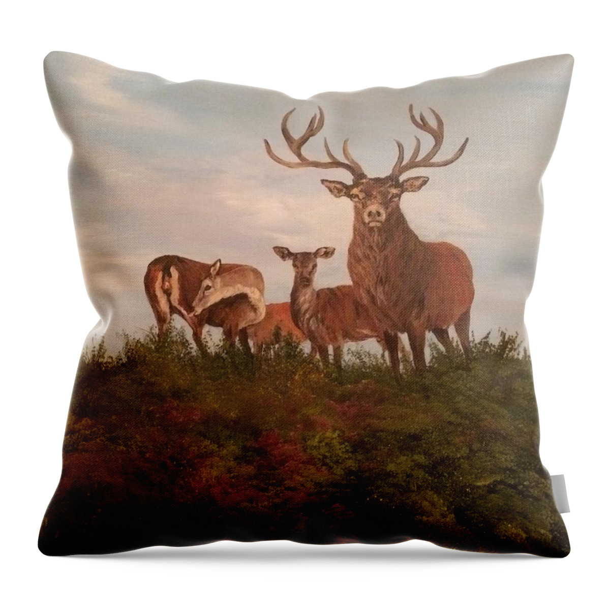 Stag Throw Pillow featuring the painting Rutting Season by Jean Walker
