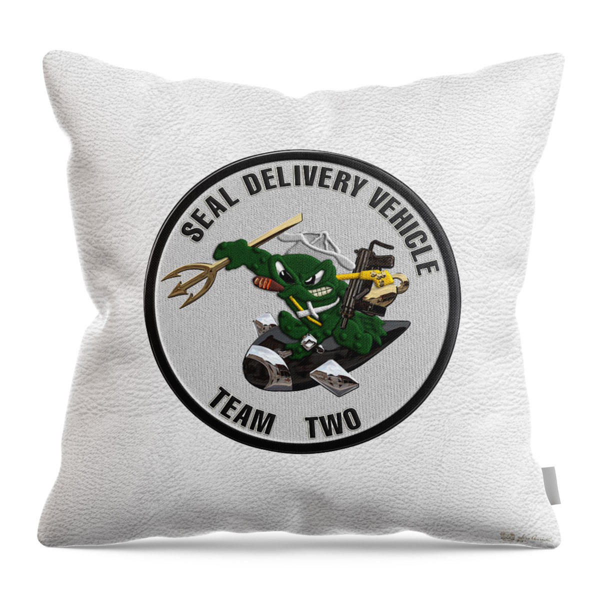 'military Insignia & Heraldry - Nswc' Collection By Serge Averbukh Throw Pillow featuring the digital art S E A L Delivery Vehicle Team Two - S D V T 2 Patch over White Leather by Serge Averbukh