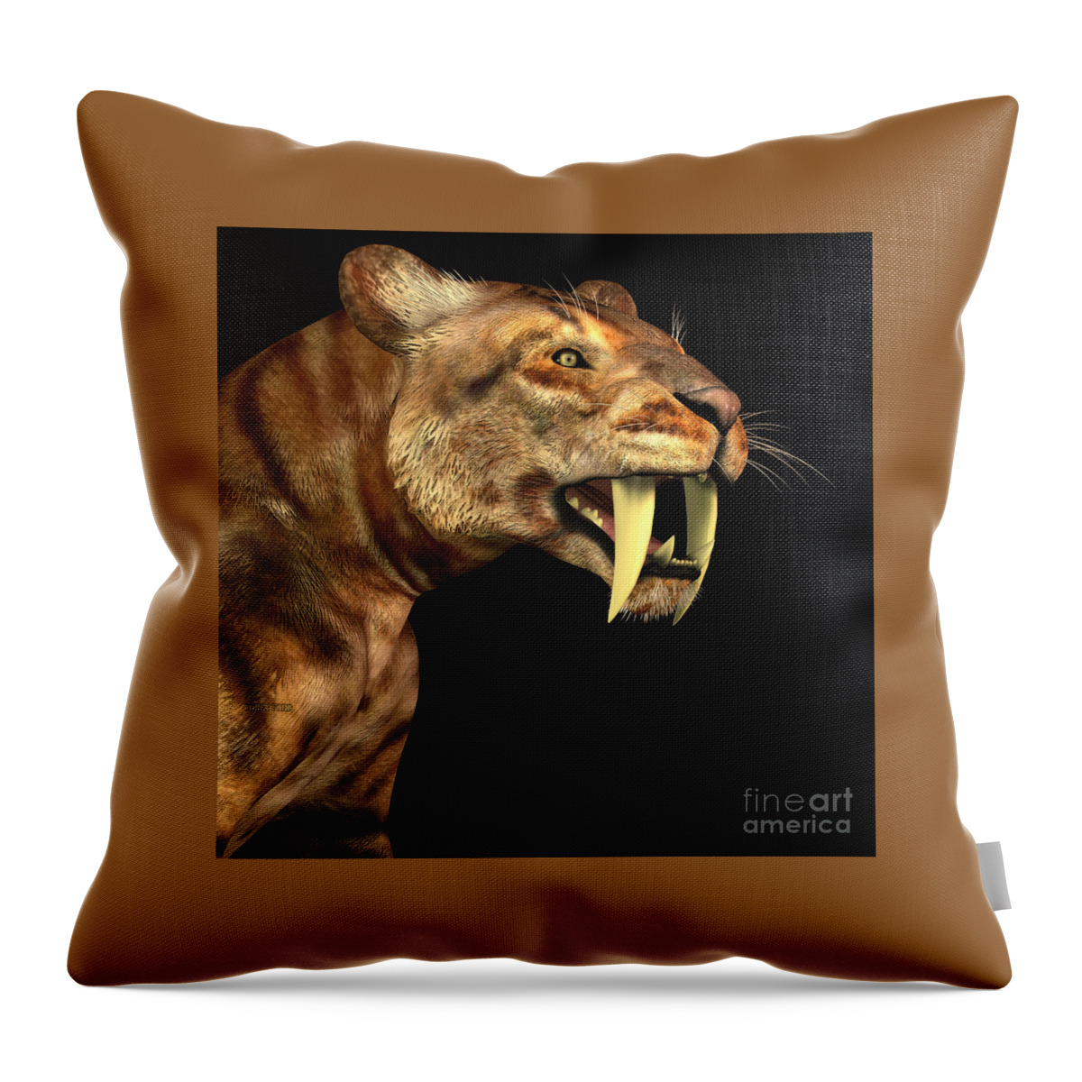 Saber-toothed Tiger Throw Pillow featuring the painting Saber-tooth Cat on Black by Corey Ford