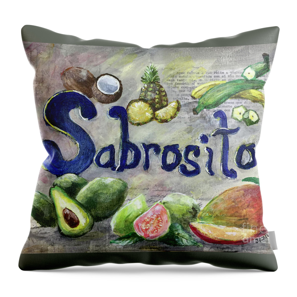 Sabroso Throw Pillow featuring the mixed media Sabrosito by Janis Lee Colon