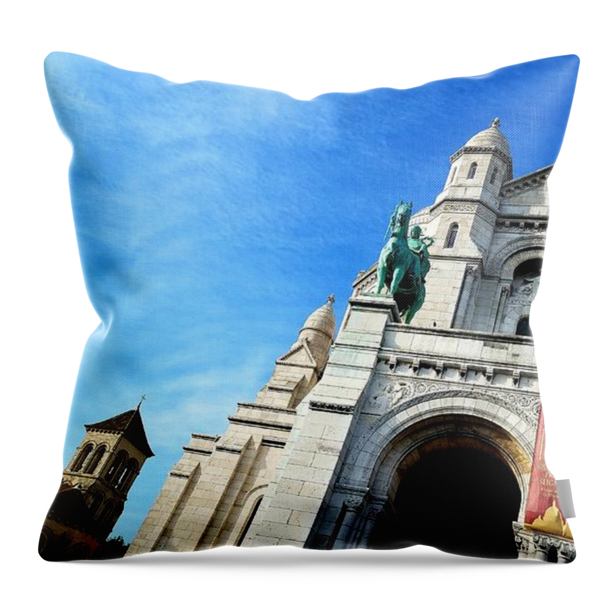 Basilica Throw Pillow featuring the photograph Sacre Coeur and Saint-Pierre by Amy Regenbogen