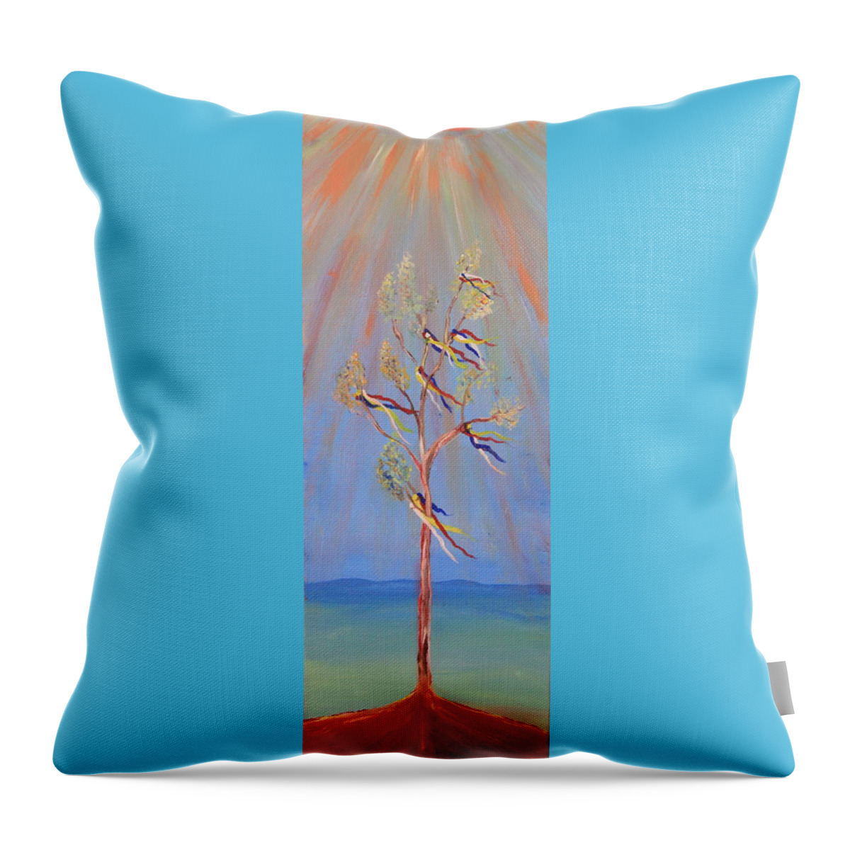 Sacred Throw Pillow featuring the painting Sacred Sun Dance Tree by Kate Purdy