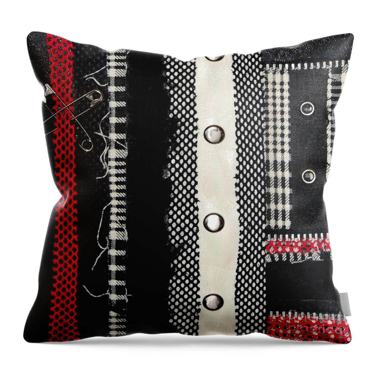 Punk Throw Pillow featuring the mixed media Safety Pins by Roseanne Jones