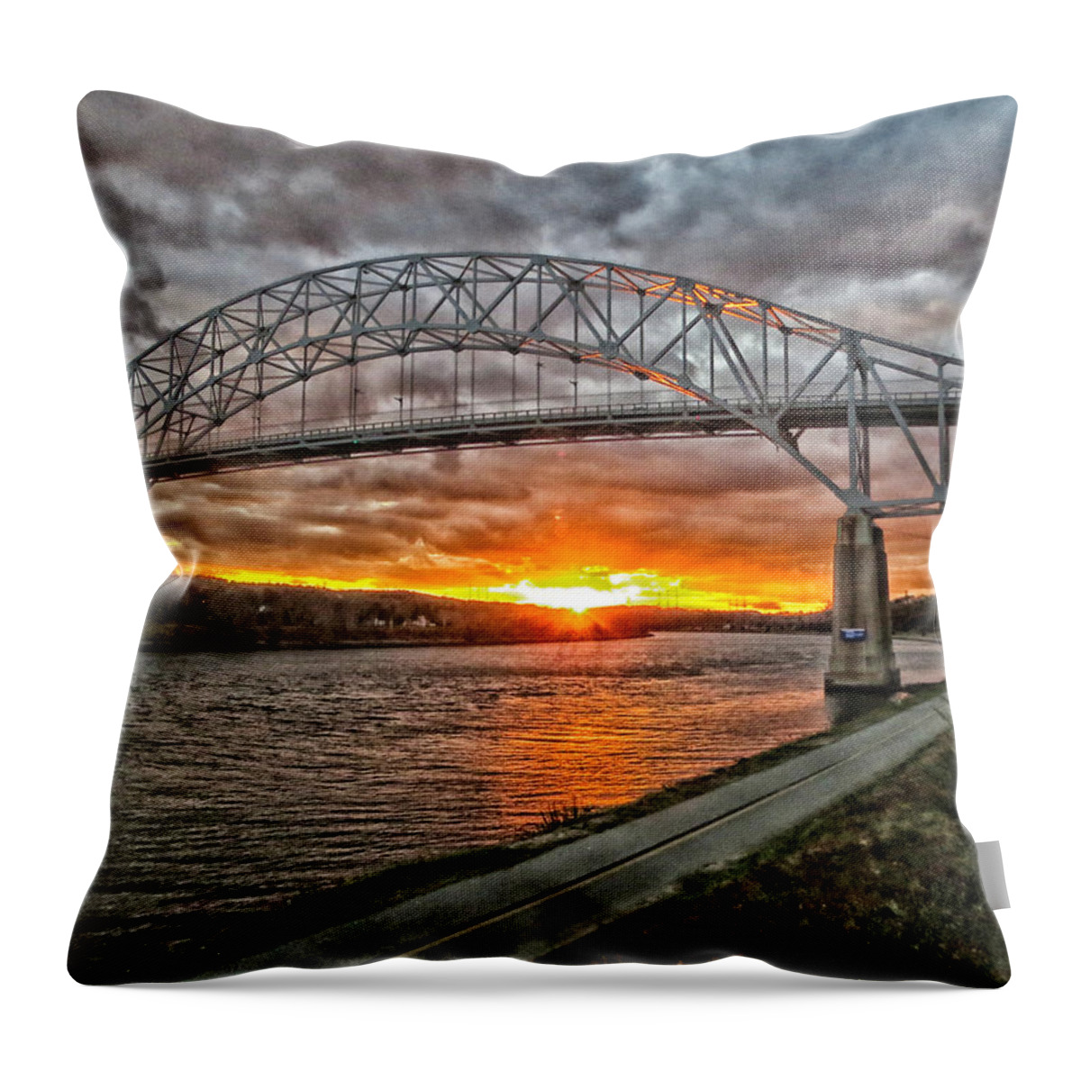 Sagamore Bridge Throw Pillow featuring the photograph Sagamore Bridge Sunset by Constantine Gregory