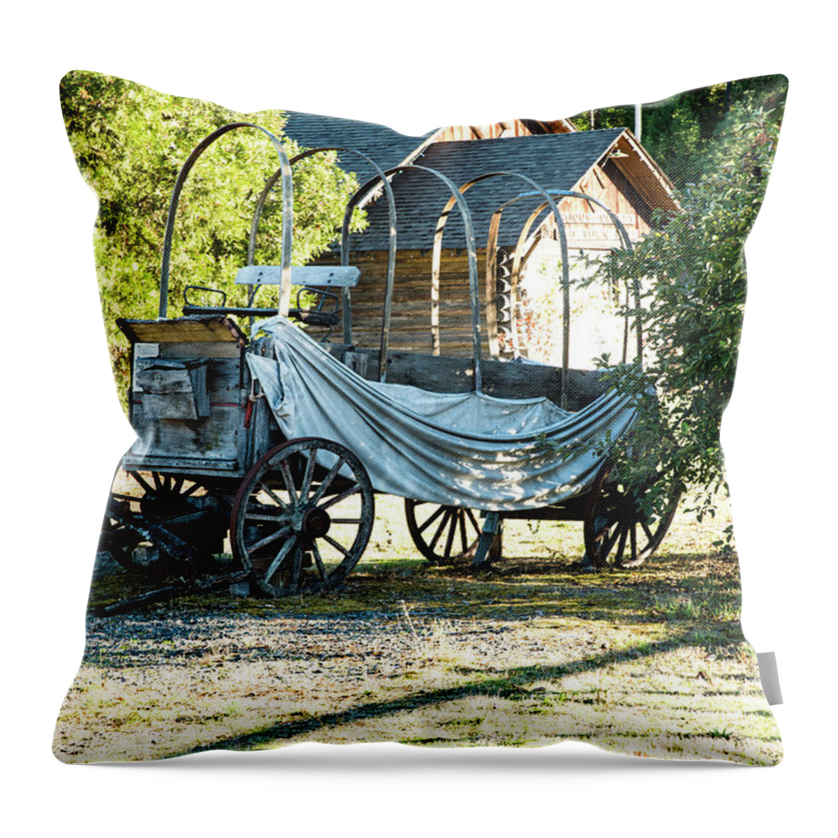 Sagging Conestoga Many Miles Throw Pillow featuring the photograph Sagging Conestoga Many Miles by Tom Cochran