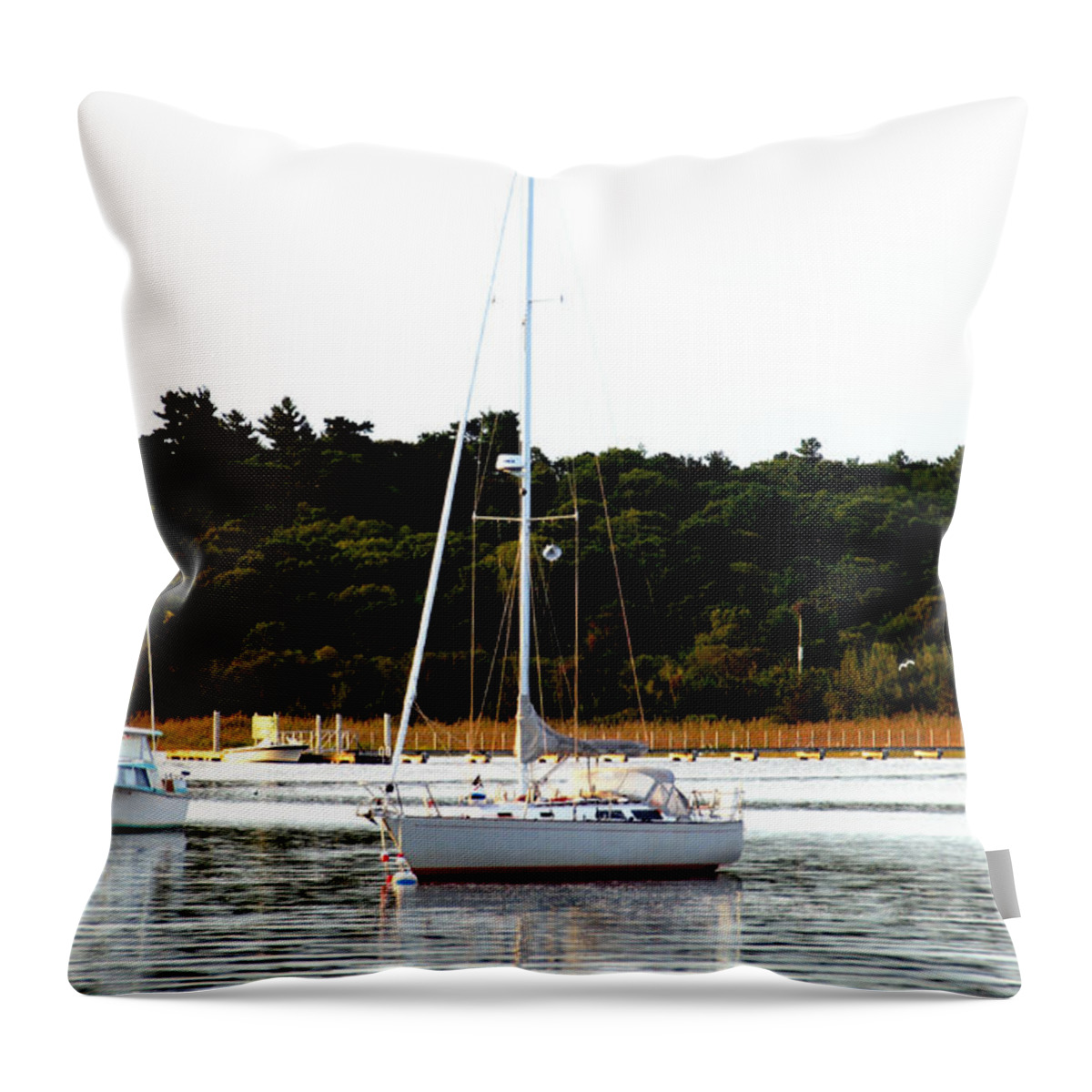 Sail Boat Throw Pillow featuring the photograph Sail Boat at Anchor by Bruce Gannon