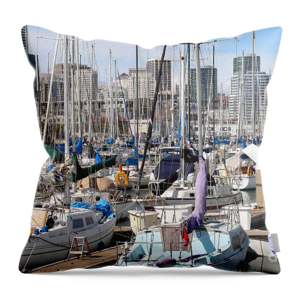 San Francisco Throw Pillow featuring the photograph Sail Boats at San Francisco China Basin Pier 42 With The San Francisco Skyline . 7D7675 by Wingsdomain Art and Photography