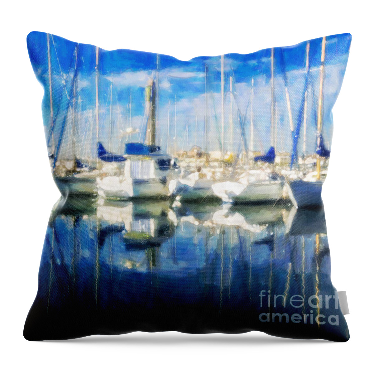 Blue Throw Pillow featuring the painting Sail Boats at anchor by Chris Armytage