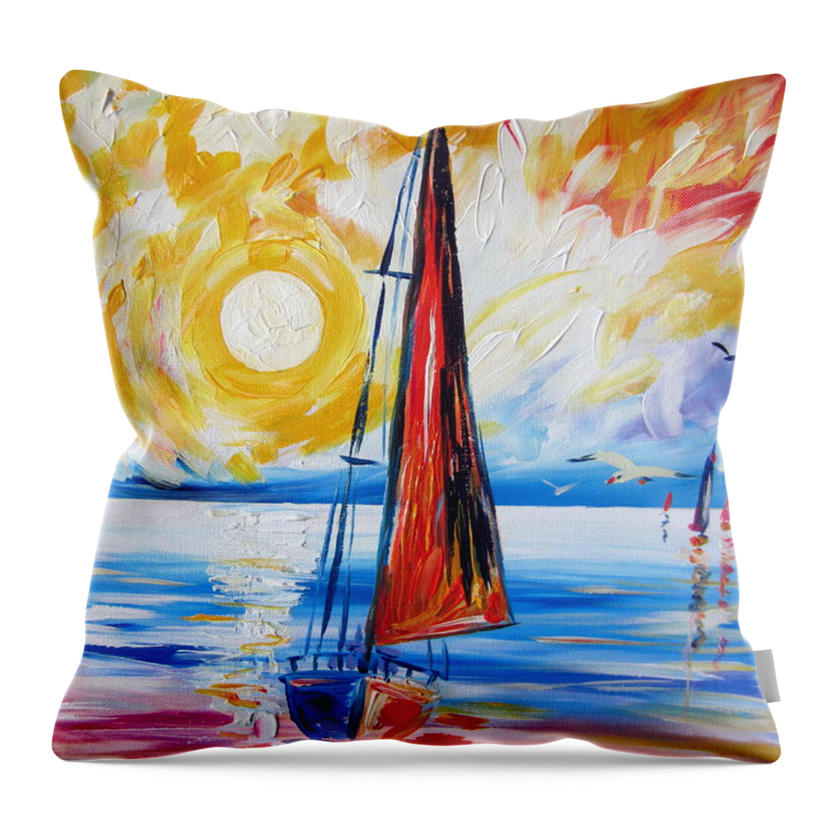 Boats Throw Pillow featuring the painting Sail Sail More by Roberto Gagliardi