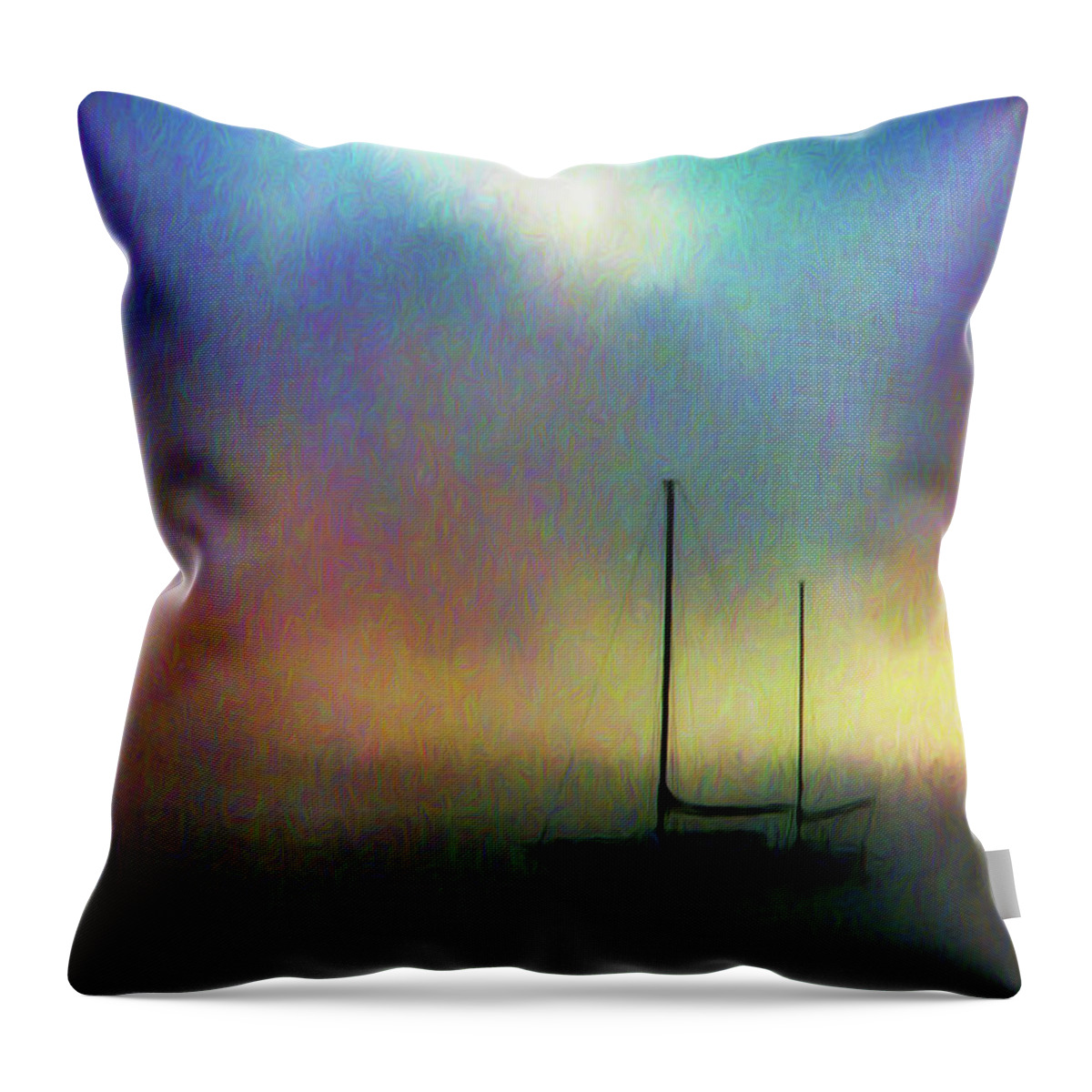 Seascape Throw Pillow featuring the mixed media Sailboat at Sunset by John A Rodriguez