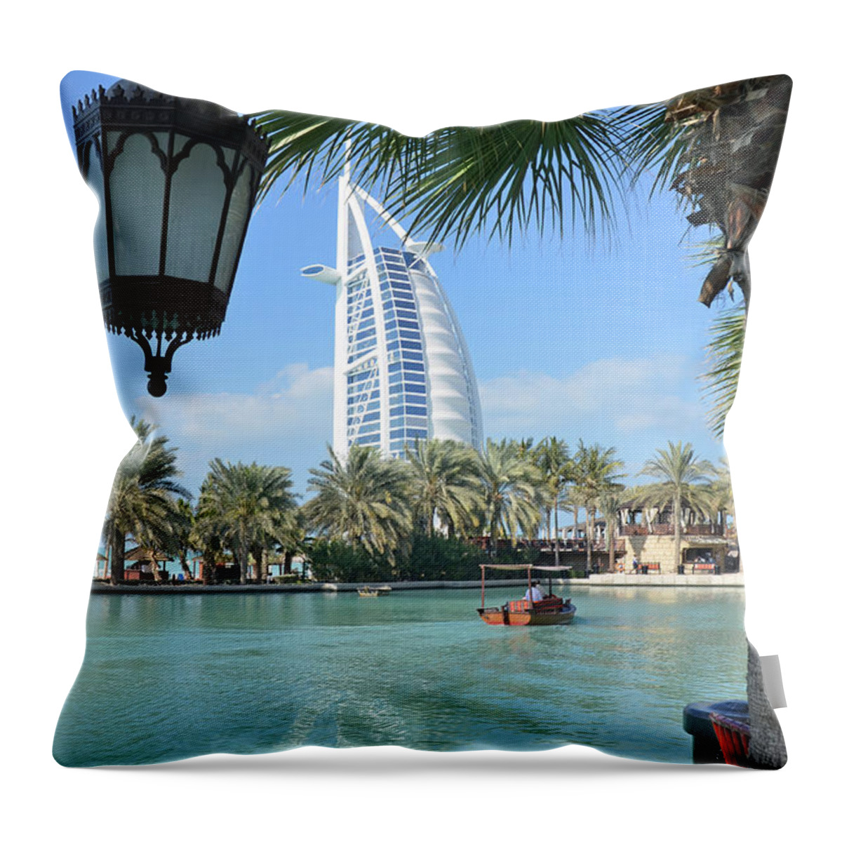 Burj Al Arab Hotel Throw Pillow featuring the photograph Sailboat Hotel II by Corinne Rhode