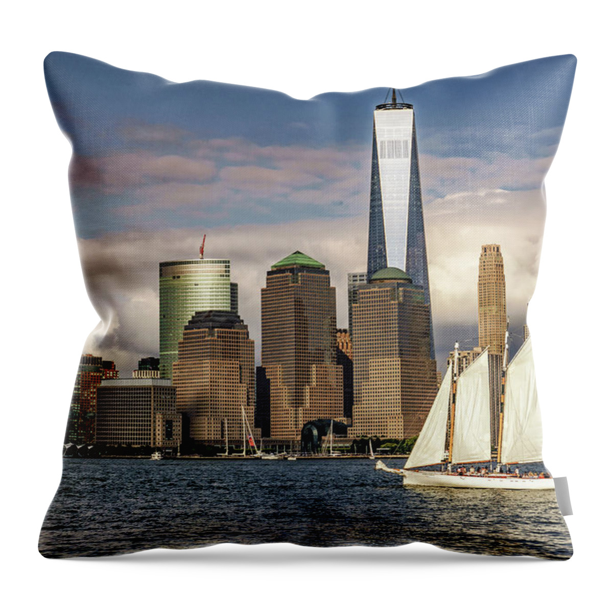 Sailboat Throw Pillow featuring the photograph Sailboat on New York Harbor by Janis Knight