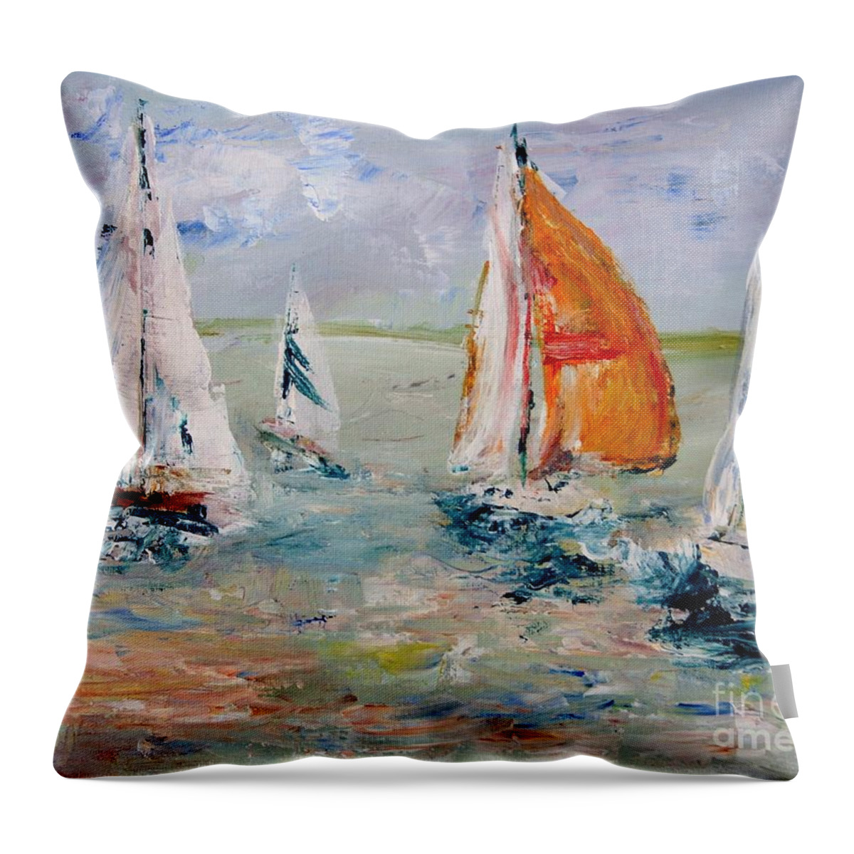 Sailboats And Abstract 2 Throw Pillow featuring the painting Sailboat studies 3 by Julie Lueders 