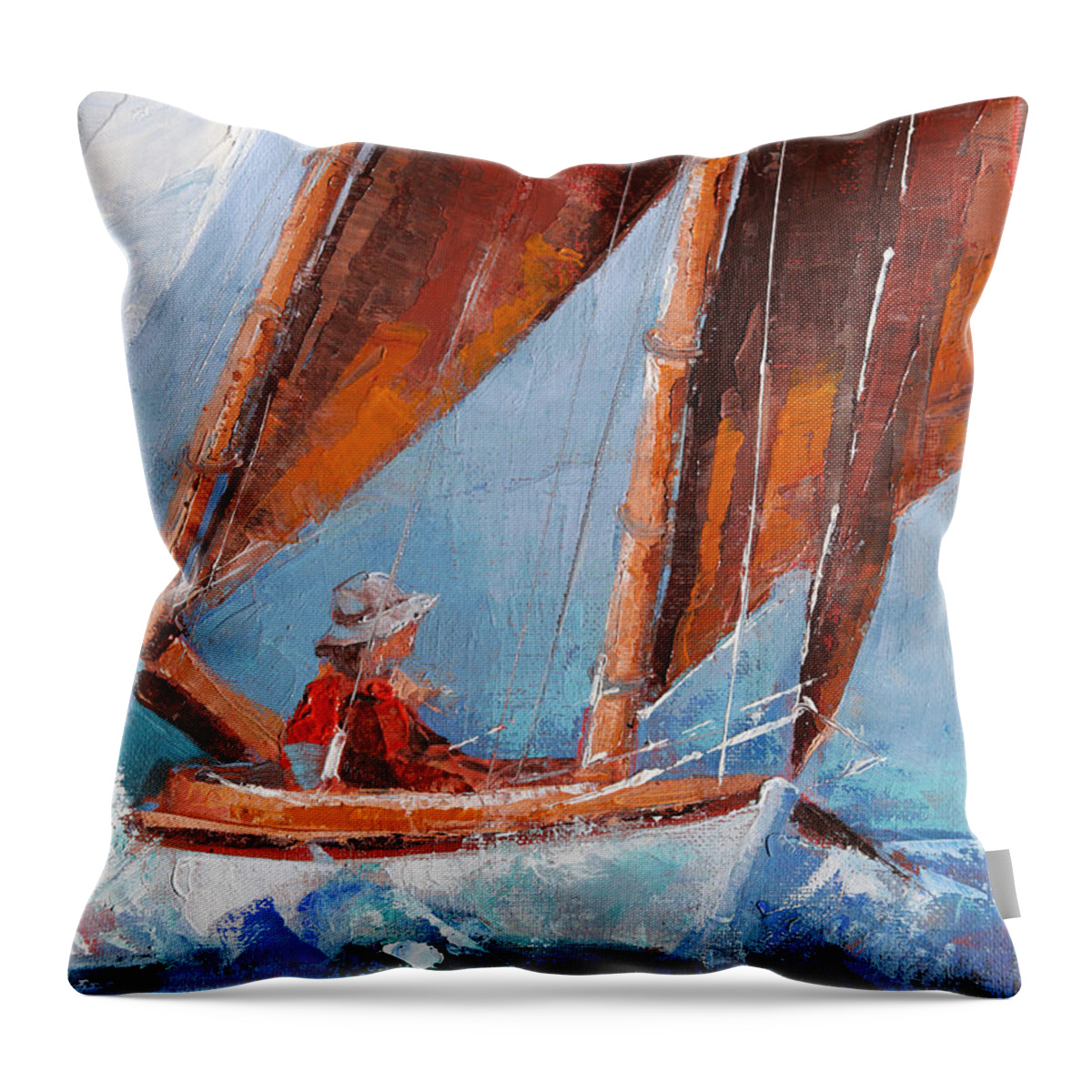 Seascape Throw Pillow featuring the painting Sailboat Therapy by Trina Teele