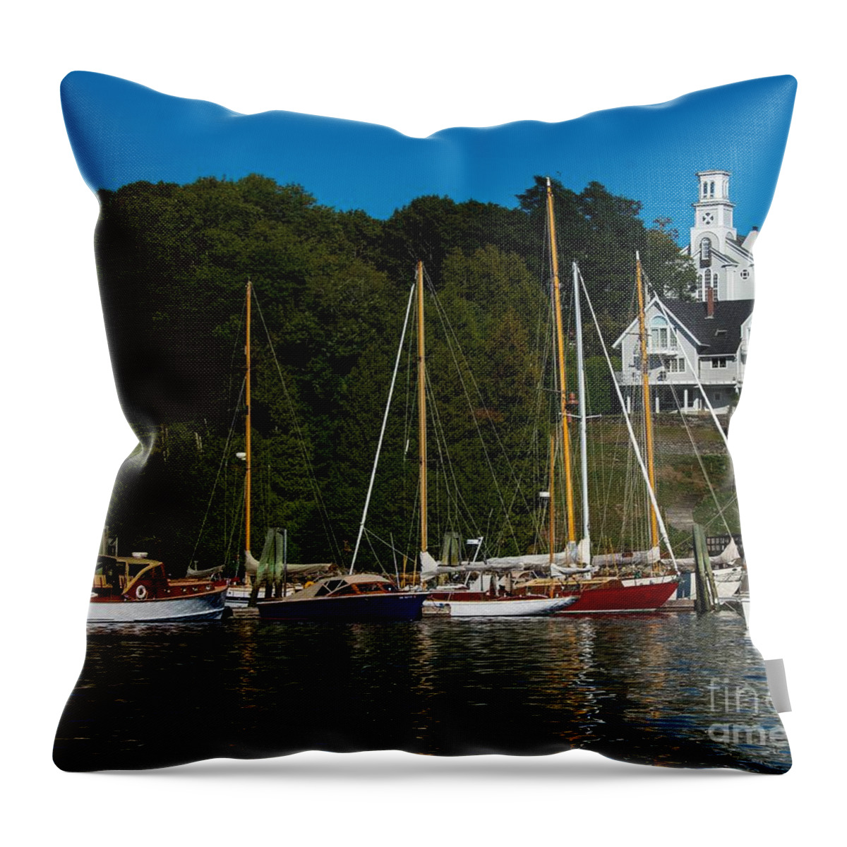 Rockport Maine Throw Pillow featuring the photograph Sailboats at the Dock by Steve Brown