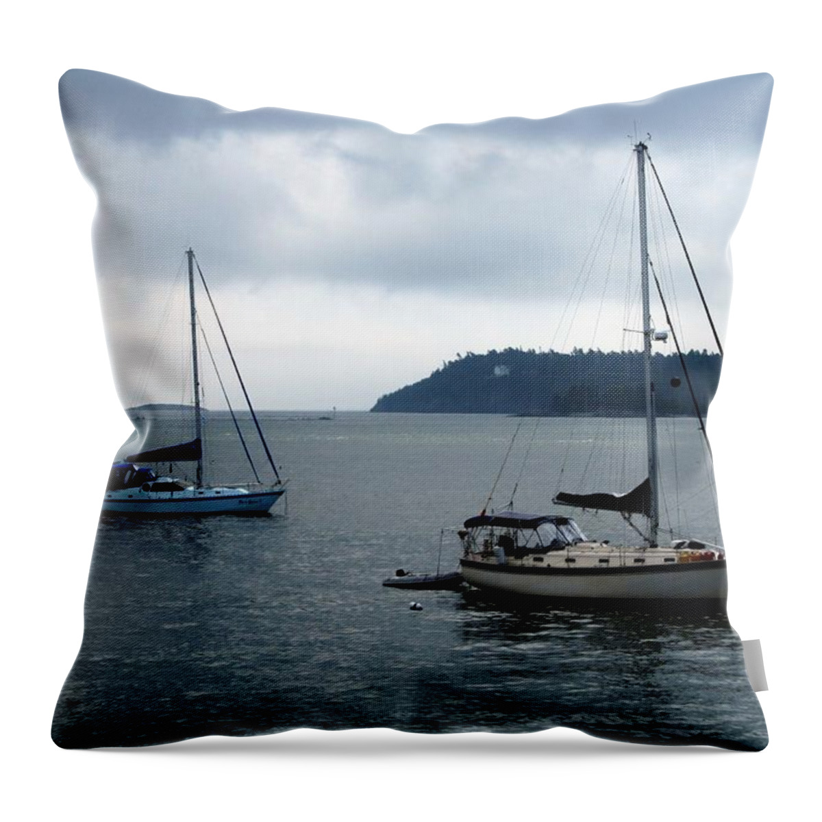 Sailboats Throw Pillow featuring the photograph Sailboats in Bar Harbor by Linda Sannuti