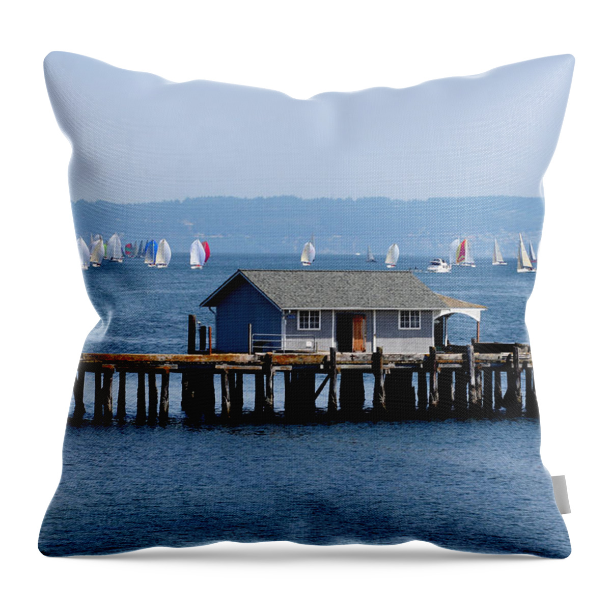 Penncove Throw Pillow featuring the photograph Sailing at Penn Cove by Mary Gaines