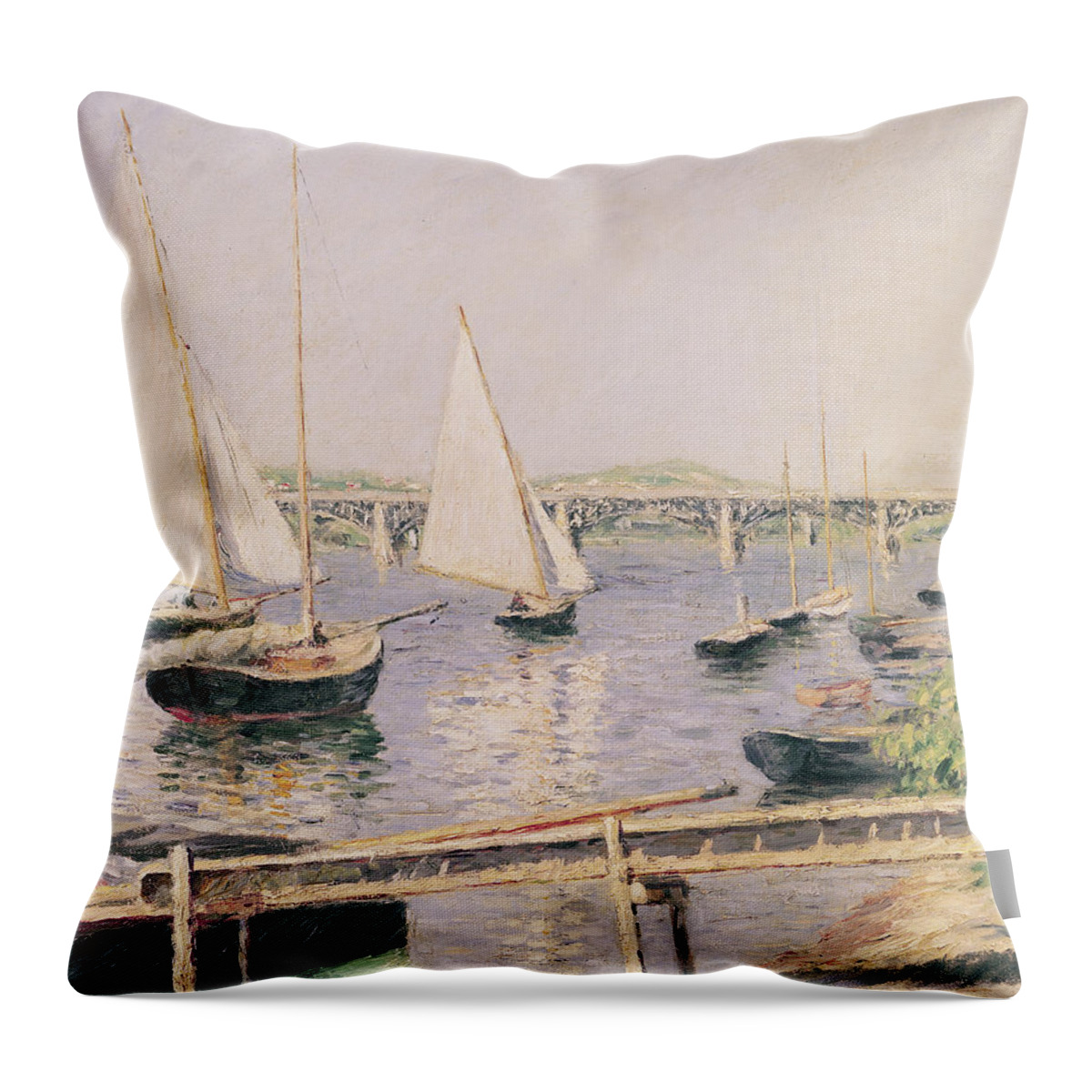Yachting Throw Pillow featuring the painting Sailing boats at Argenteuil by Gustave Caillebotte 
